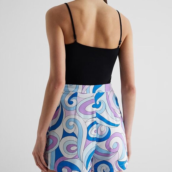 Size 2 Express Dressy Super High Waisted Printed Mini Skort White, Blue Purple - Picture 5 of 6